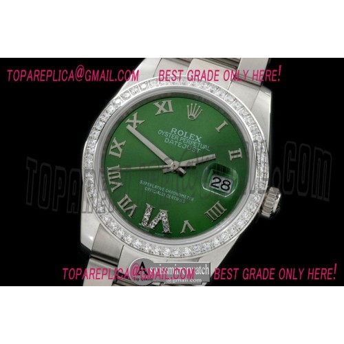 Rolex SS/SS Oyster Green Roman/Diam 2836