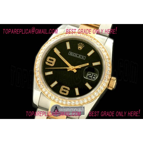 Rolex SS/YG TT Black Asian Eta 2836/3135-Real Diamonds