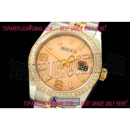 Rolex SS/YG TT Salmon Asian Eta 2836/3135-Real Diamonds