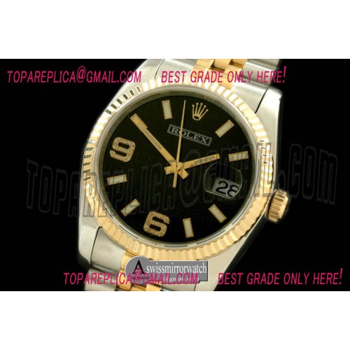 Rolex SS/YG TT Black Asian Eta 2836/3135- Real Diamond