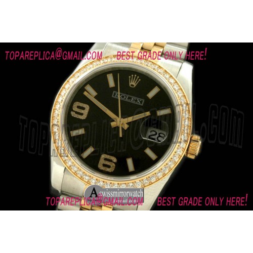 Rolex SS/YG TT Black Asian Eta 2836/3135-Real Diamond