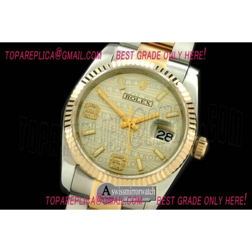 Rolex SS/YG TT Champagne Asian 2813 - Real Diamonds