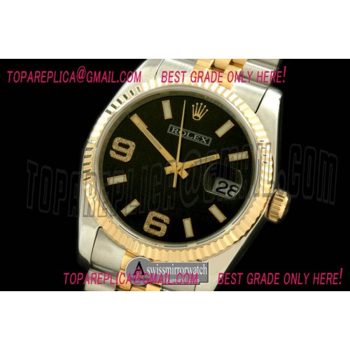 Rolex SS/YG TT Black Asian 2813 - Real Diamonds