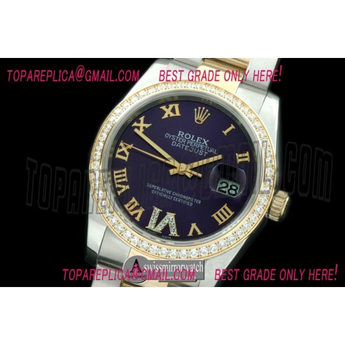 Rolex SS/YG Oyster Purple Roman/Diam 2836