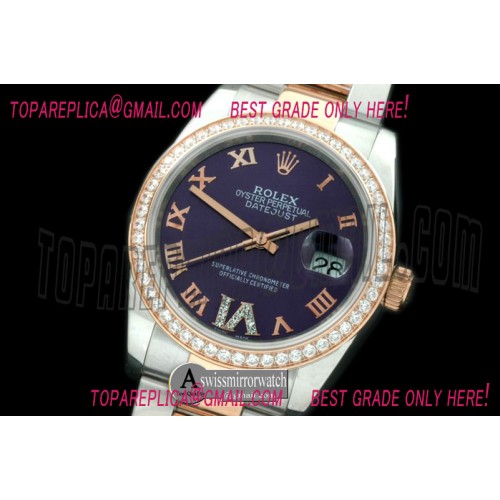 Rolex RG/SS Oyster Purple Roman/Diam 2836