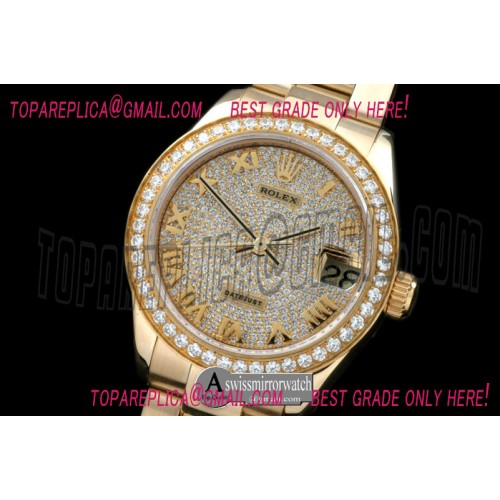 Rolex Yellow Gold Oyster Diamond Roman Asian 2836