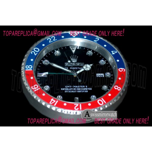 Rolex Dealer Clock GMT Style Black Blue/Red Swiss Quartz