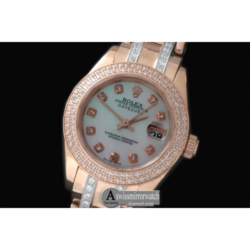 Rolex 2-Diamond Bezel RG MOP Wht/Diam S-2671