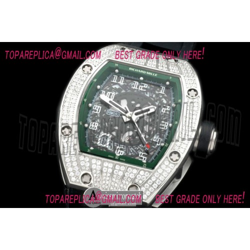 Richard Mille RM010 BLING BLING SS/RU Diam/Green Asian 21J Decorated Richard Mille RM010 BLING BLING SS/RU Diam/Green Asian 21J Decorated
