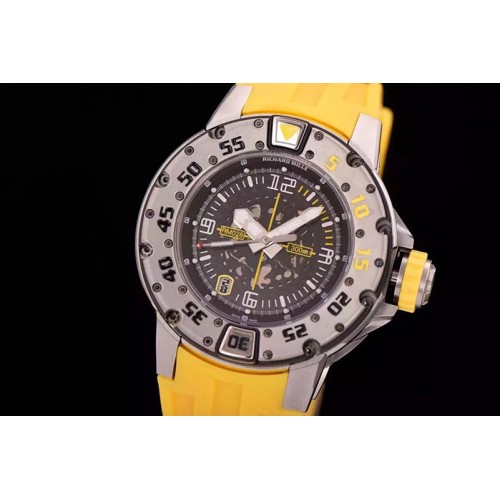 Richard Mille RM028 47mm RMF SS Yellow Skeleton Dial on Black Rubber Strap A7750 Richard Mille RM028 47mm RMF SS Yellow Skeleton Dial on Black Rubber Strap A7750
