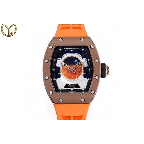 Richard Mille RM052-05 Brown Ceramic Bezel Carbon Case YSF Best Edition Skeleton Dial on Orange Rubber Strap Tourbillon Richard Mille RM052-05 Brown Ceramic Bezel Carbon Case YSF Best Edition Skeleton Dial on Orange Rubber Strap Tourbillon