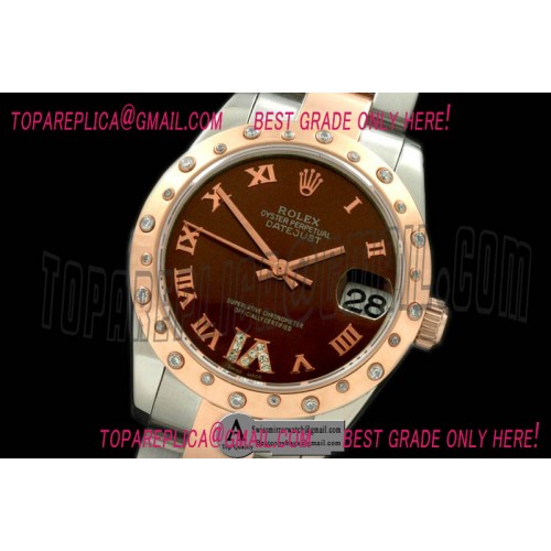 Replica Rolex DateJust Midsize SS/Rose Gold Oyster Brown Roman Swiss Eta 2836-2 Watches