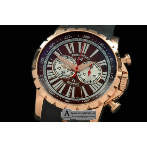 Roger Chronoexcel Rose Gold/Rubber Brown Replica Watches
