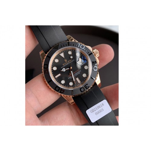 Rolex Yacht-Master 116655 Gold Wrapped 1:1 Best Edition Black Ceramic Bezel on Oysterflex Rubber Strap Swiss eta-2836