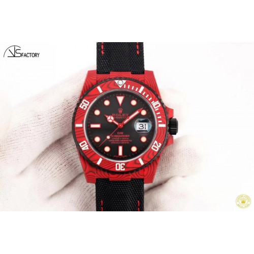 Rolex Submariner DIW Red Carbon VSF 1:1 Best Edition Black Dial on Black Nylon Strap VS3135