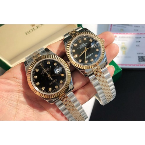 Rolex DateJust 36/41mm 126333 1:1 Best Edition SS/YG Gold Wrapped Black Dial Diamond Marker on Jubliee Strap