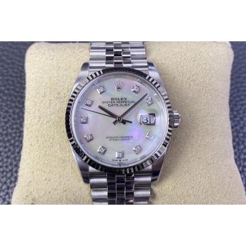 Rolex DateJust 36 126234 Clean 1:1 Best Edition 904L Steel White MOP Diamonds Dial on Jubilee Bracelet VR3235