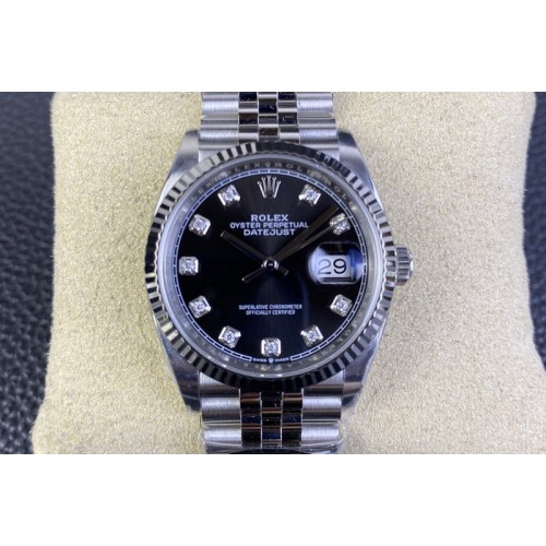 Rolex DateJust 36 126234 Clean 1:1 Best Edition 904L Steel Black Diamonds Dial on Jubilee Bracelet VR3235