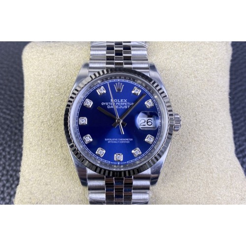 Rolex DateJust 36 126234 Clean 1:1 Best Edition 904L Steel Blue Diamonds Dial on Jubilee Bracelet VR3235