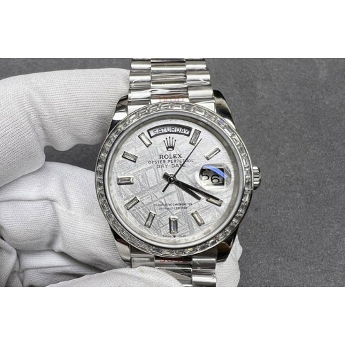 Rolex Day Date 40mm 228239 SS APSF 1:1 Best Edition White Meteorite Dial T Crystal Markers on SS President Bracelet A2836
