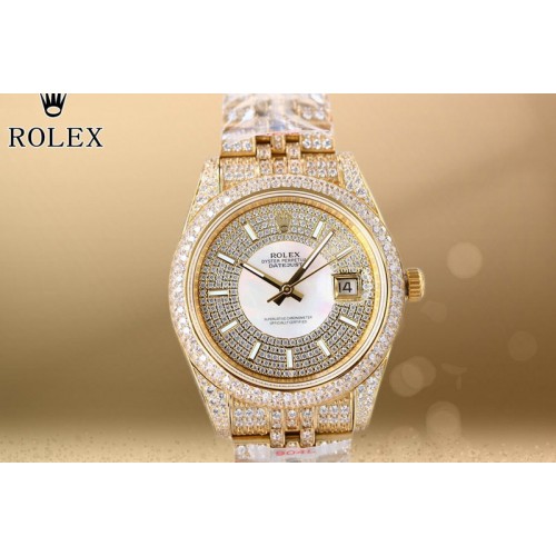 Rolex DateJust 41 YG Full Paved Diamonds 1:1 Best Edition Diamonds/White Dial on Jubilee Bracelet Cal.3255