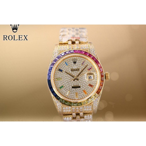 Rolex DateJust 41 YG Full Paved Diamonds 1:1 Best Edition Diamonds Dial Rainbow Diamond Bezel on Jubilee Bracelet Cal.3255