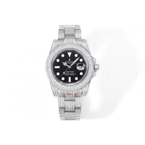 Rolex Submariner 904L SS JVS Best Edtion Full Diamond Black Dial on Oyster Diamond Bracelet SA3135