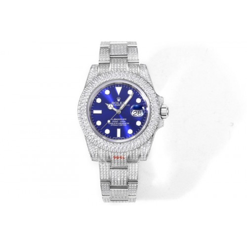Rolex Submariner 904L SS JVS Best Edtion Full Diamond Blue Dial on Oyster Diamond Bracelet SA3135
