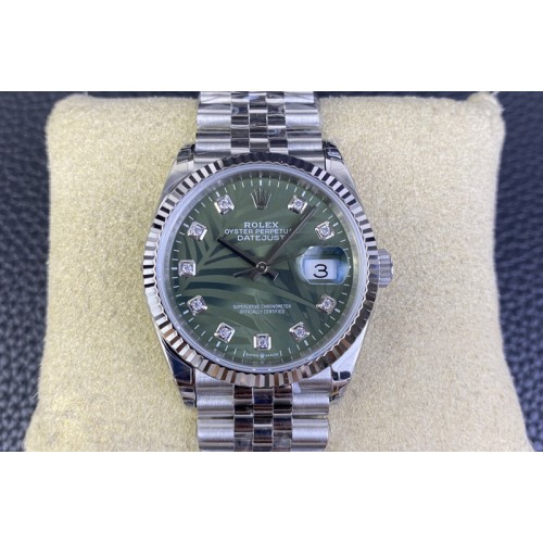 Rolex DateJust 36 SS 126234 VSF 1:1 Best Edition 904L Steel Green Leaf Diamonds Dial on Jubilee Bracelet VS3235