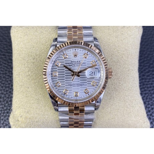 Rolex DateJust 36 SS/RG 126231 VSF 1:1 Best Edition 904L Steel Silver Textured Diamonds Dial on Jubilee Bracelet VS3235