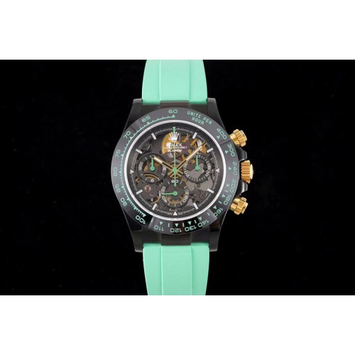 Rolex Daytona PVD Ceramic Bezel GETF Best Edition Skeleton Green Dial on Green Rubber Strap SA4130