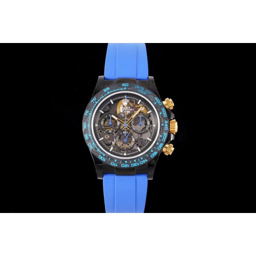 Rolex Daytona PVD Ceramic Bezel GETF Best Edition Skeleton Blue Dial on Blue Rubber Strap SA4130