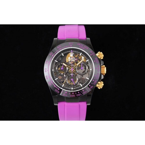 Rolex Daytona PVD Ceramic Bezel GETF Best Edition Skeleton Purple Dial on Purple Rubber Strap SA4130