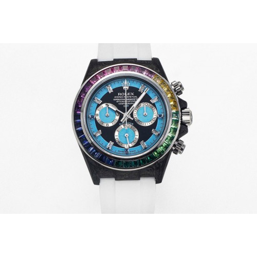 Rolex Daytona DIW Carbon Case DIWF Edition Carbon/Blue Dial Diamond Bezel on White Nylon Strap A7750