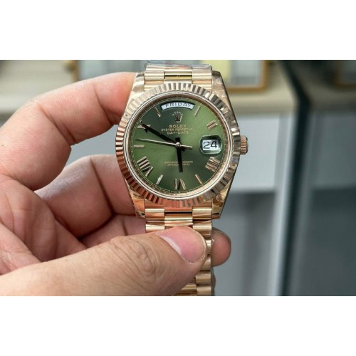 Rolex Day Date 40mm 228238 Gain Weight RG/tungsten GMF 1:1 Best Edition Green Dial Roman Markers on RG President Bracelet A2836