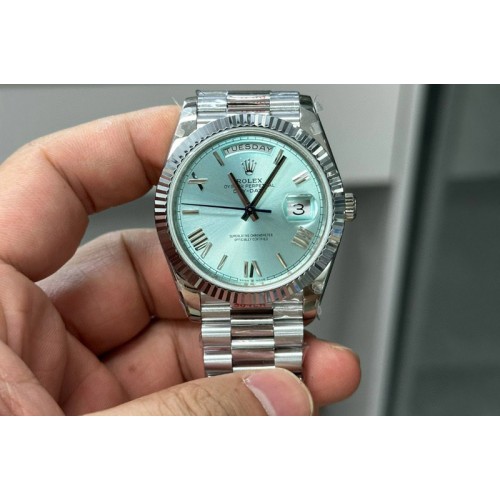 Rolex Day Date 40mm 228236 Gain Weight SS/tungsten GMF 1:1 Best Edition Ice Blue Dial Roman Markers on SS President Bracelet A28