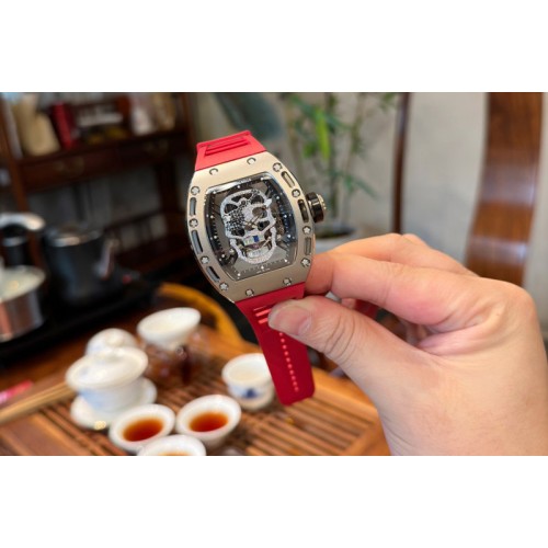 Richard Mille RM052 Titanium Real Tourbillon EURF Best Edition Full Paved Diamonds Dial on Red Rubber Strap Richard Mille RM052 Titanium Real Tourbillon EURF Best Edition Full Paved Diamonds Dial on Red Rubber Strap