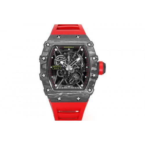 Richard Mille RM035-01 Black Carbon RMX Best Edition Skeleton Dial on Red Rubber Strap Clone RMUL2