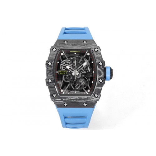Richard Mille RM035-01 Black Carbon RMX Best Edition Skeleton Dial on Blue Rubber Strap Clone RMUL2