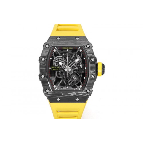 Richard Mille RM035-01 Black Carbon RMX Best Edition Skeleton Dial on Yellow Rubber Strap Clone RMUL2