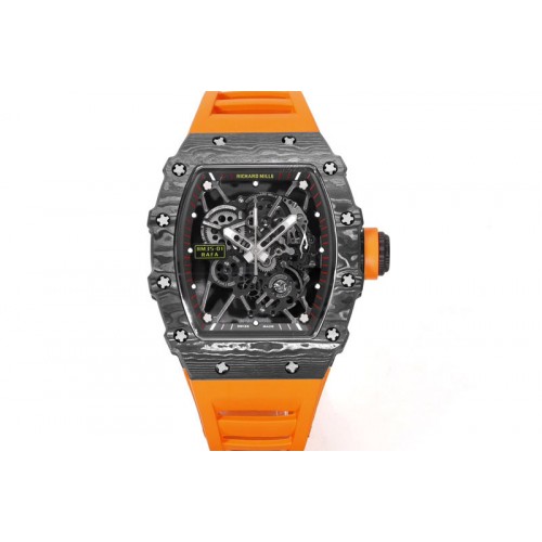 Richard Mille RM035-01 Black Carbon RMX Best Edition Skeleton Dial on Orange Rubber Strap Clone RMUL2