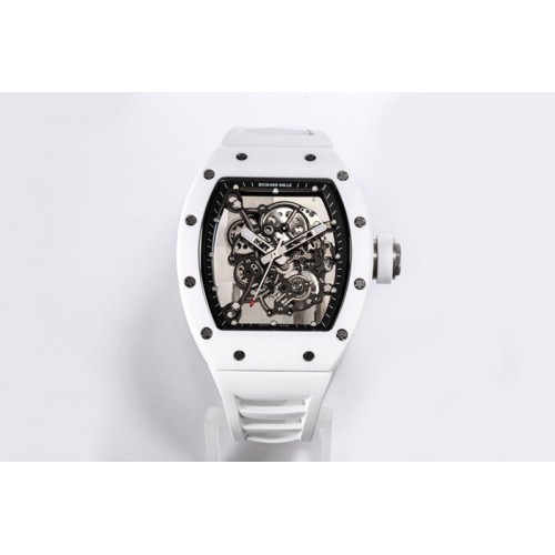 Richard Mille RM055 White Ceramic BBR Best Edition Skeleton Dial on White Rubber Strap Clone RMUL2