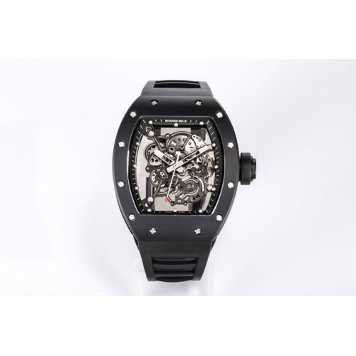 Richard Mille RM055 Black Ceramic BBR Best Edition Skeleton Dial on White Rubber Strap Clone RMUL2