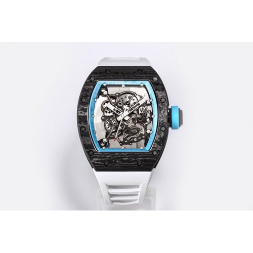 Richard Mille RM055 NTPT BBR Best Edition Skeleton Blue Dial on White Rubber Strap Clone RMUL2