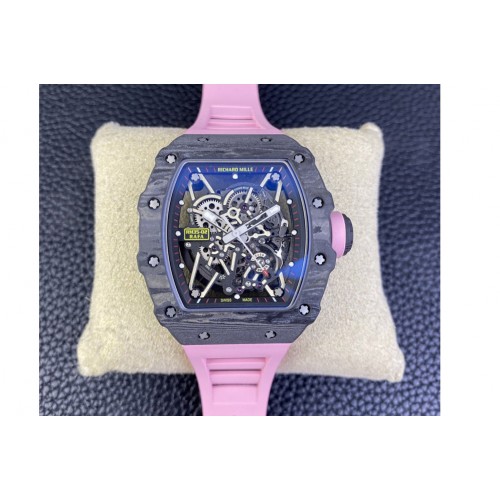 Richard Mille RM035-02 Black Carbon T+F Best Edition Skeleton Dial on Pink Rubber Strap Clone RMUL2