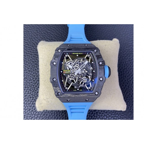 Richard Mille RM035-02 Black Carbon T+F Best Edition Skeleton Dial on Blue Rubber Strap Clone RMUL2