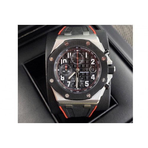 Audemars Piguet Royal Oak Offshore 26470 Ceramic Bezel SS Best Edition Black Dial on Black/Red Rubber Strap A3840