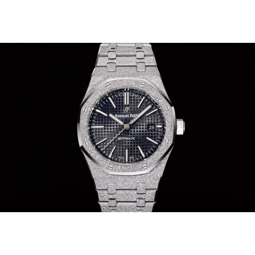 Audemars Piguet Royal Oak 37mm 15454 Frosted SS OMF 1:1 Best Edition Black Textured Dial on Frosted SS Bracelet SA3120 Super Clo