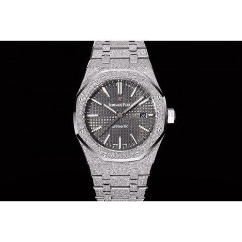 Audemars Piguet Royal Oak 37mm 15454 Frosted SS OMF 1:1 Best Edition Gray Textured Dial on Frosted SS Bracelet SA3120 Super Clon