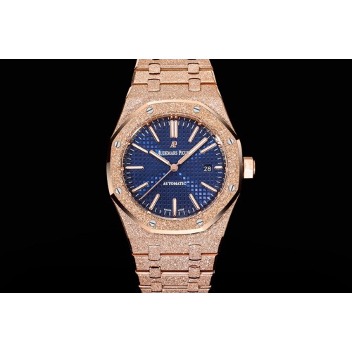 Audemars Piguet Royal Oak 37mm 15454 Frosted RG OMF 1:1 Best Edition Blue Textured Dial on Frosted SS Bracelet SA3120 Super Clon